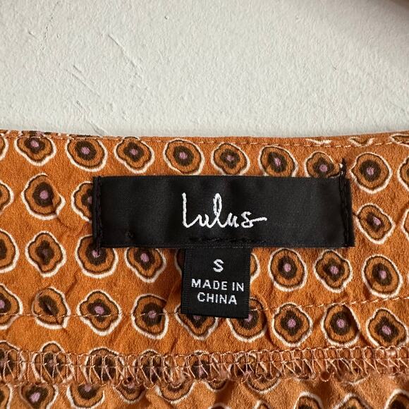 Lulus Throwback Trend Mustard Yellow Geo Print Twist-Front Top - Picture 5 of 8